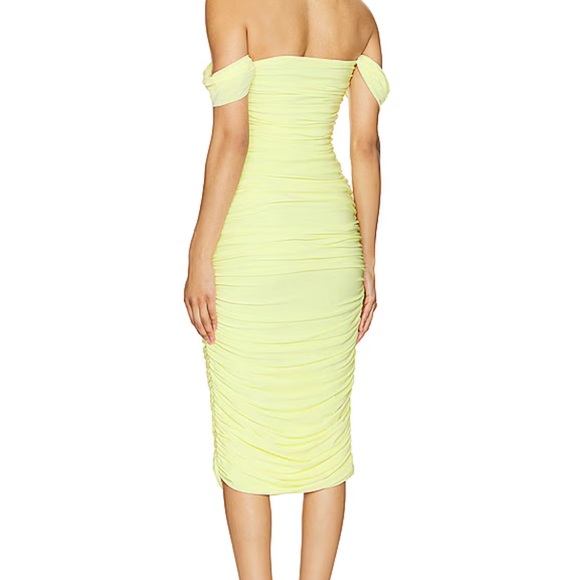 Norma Kamali Dress Ruched Yellow Midi Size Medium - Picture 2 of 6